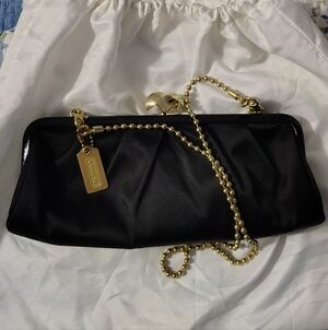 Coach Black Clutch with Gold Chain
